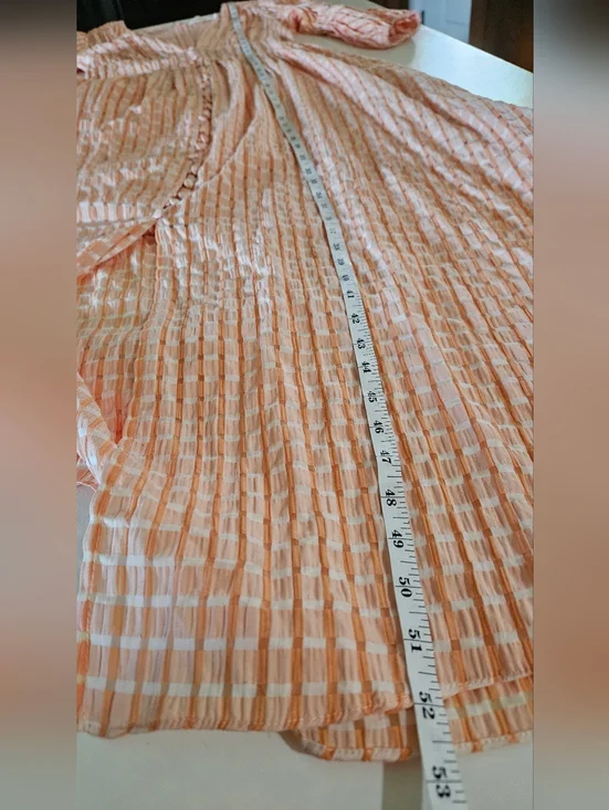 Pearl + Sea Orange Gingham Maxi Dress | Boho V-Neck Button Front Tiered Peach US - Picture 7 of 10